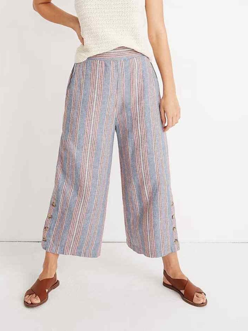 Madewell Linen Side Button Huston Pull On Crop Pants Size XS